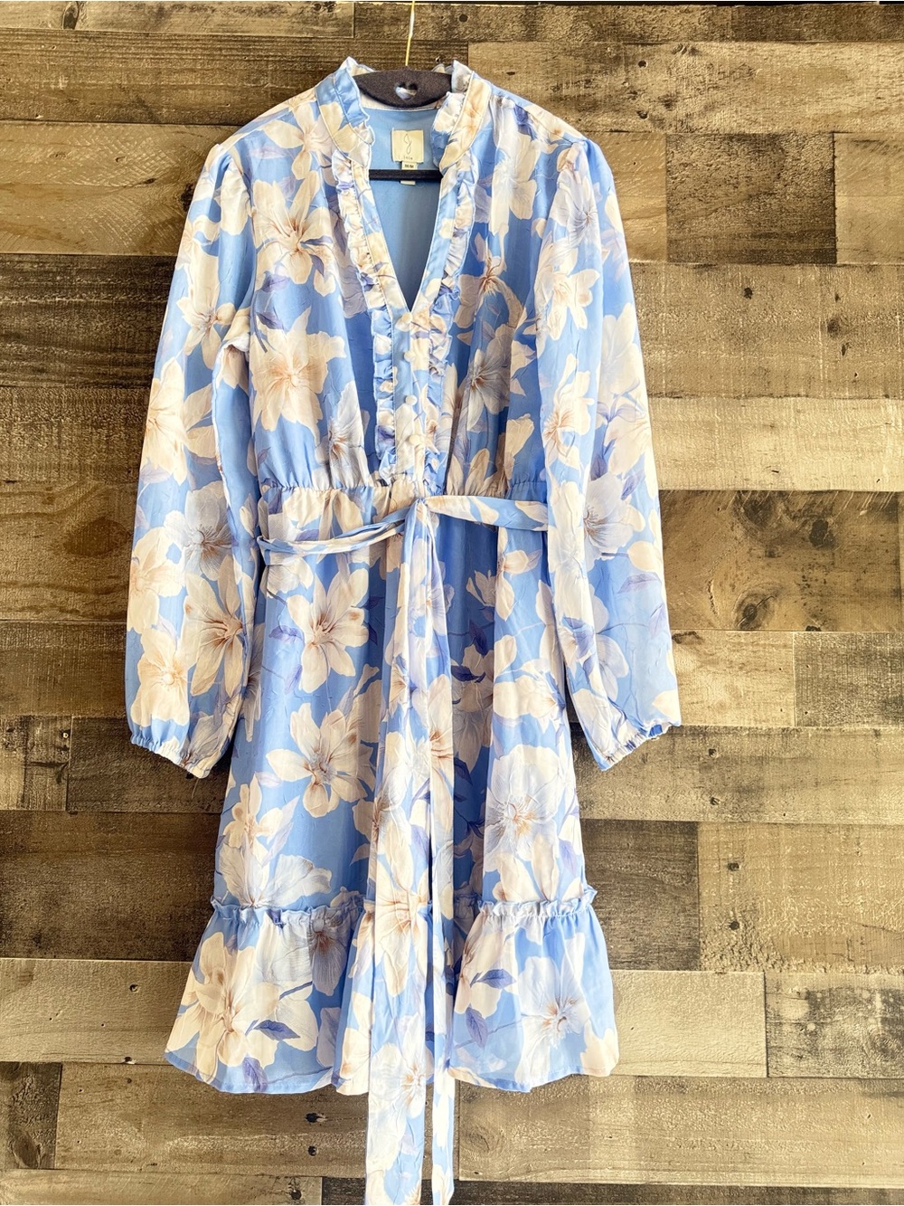 Joie Blue Floral Ruffle Wrap Style Dress Size Medium Boho Chic - Picture 3 of 13